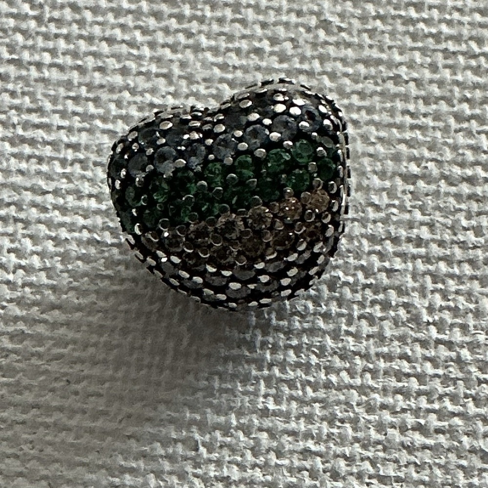 Pandora Retired Green & Clear Pavé Heart Clip Charm